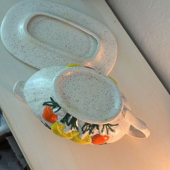 Arnels Mushrooms Antique 2pc Gravy Boat Raised Design Handpainted Made in USA - Picture 10 of 14